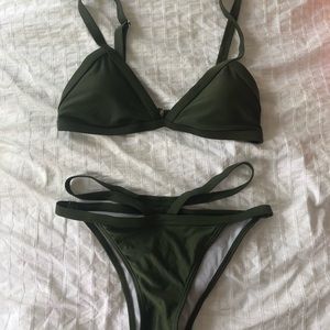 Small navy green two-piece bathing suit